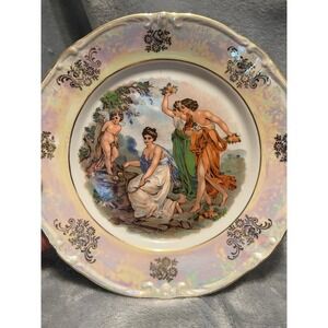 Kahla‎ Germany Lusterware Plate Gold Gilt 3 Graces Scene 8" Vintage Porcelain